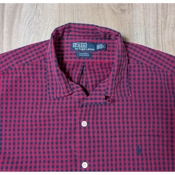 Vintage Polo Ralph Lauren Size L Caldwell Shirt Pocket Cotton Plaid 90s USA Made - Picture 1 of 7